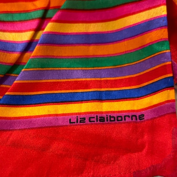 VINTAGE LIZ CLAIBORNE RED MULTI STRIPED COLORED SILK OBLONG - Picture 6 of 7